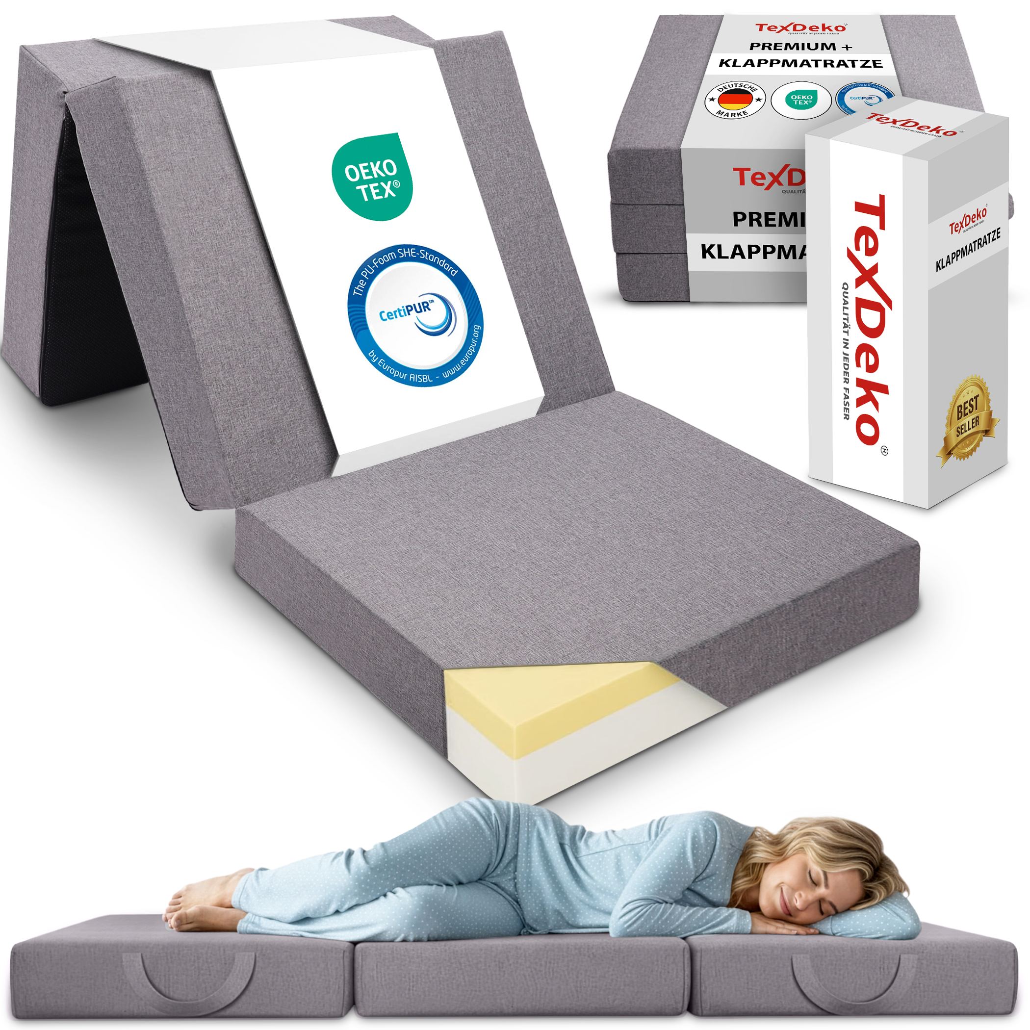 Klappmatratze Premium Faltmatratze mit Anti-Rutschboden 15cm Polsterhöhe Klappmatratze Premium Faltmatratze mit Anti-Rutschboden 15cm Polsterhöhe