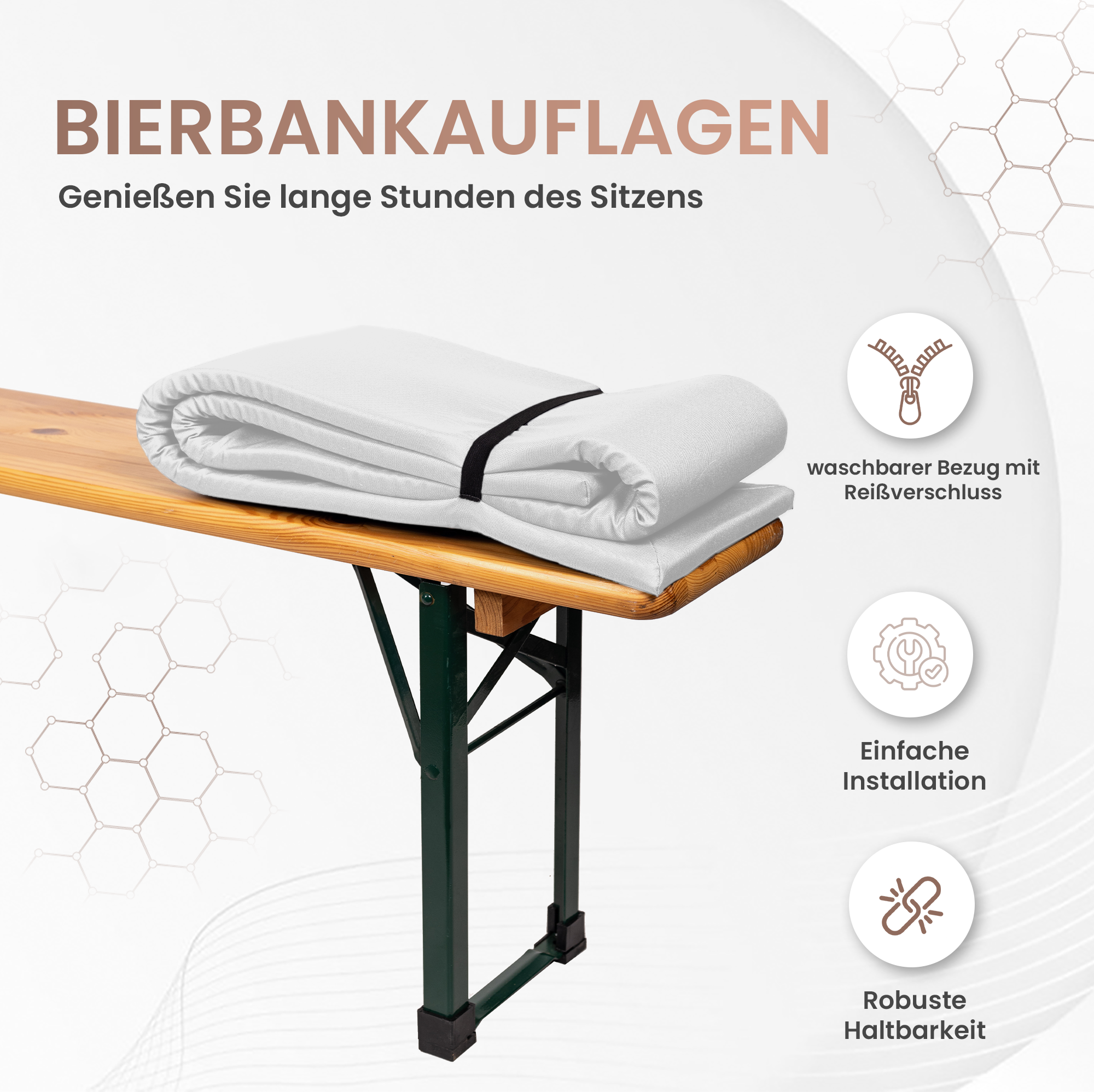 Bierbankauflagen mit Tischdecke 2,2cm hoch 3TLG Set