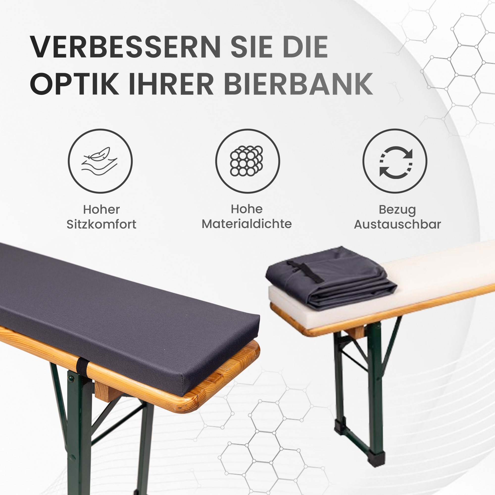 Bierbankauflage 170x23x4cm für Bierzeltgarnitur mit Reißverschluss