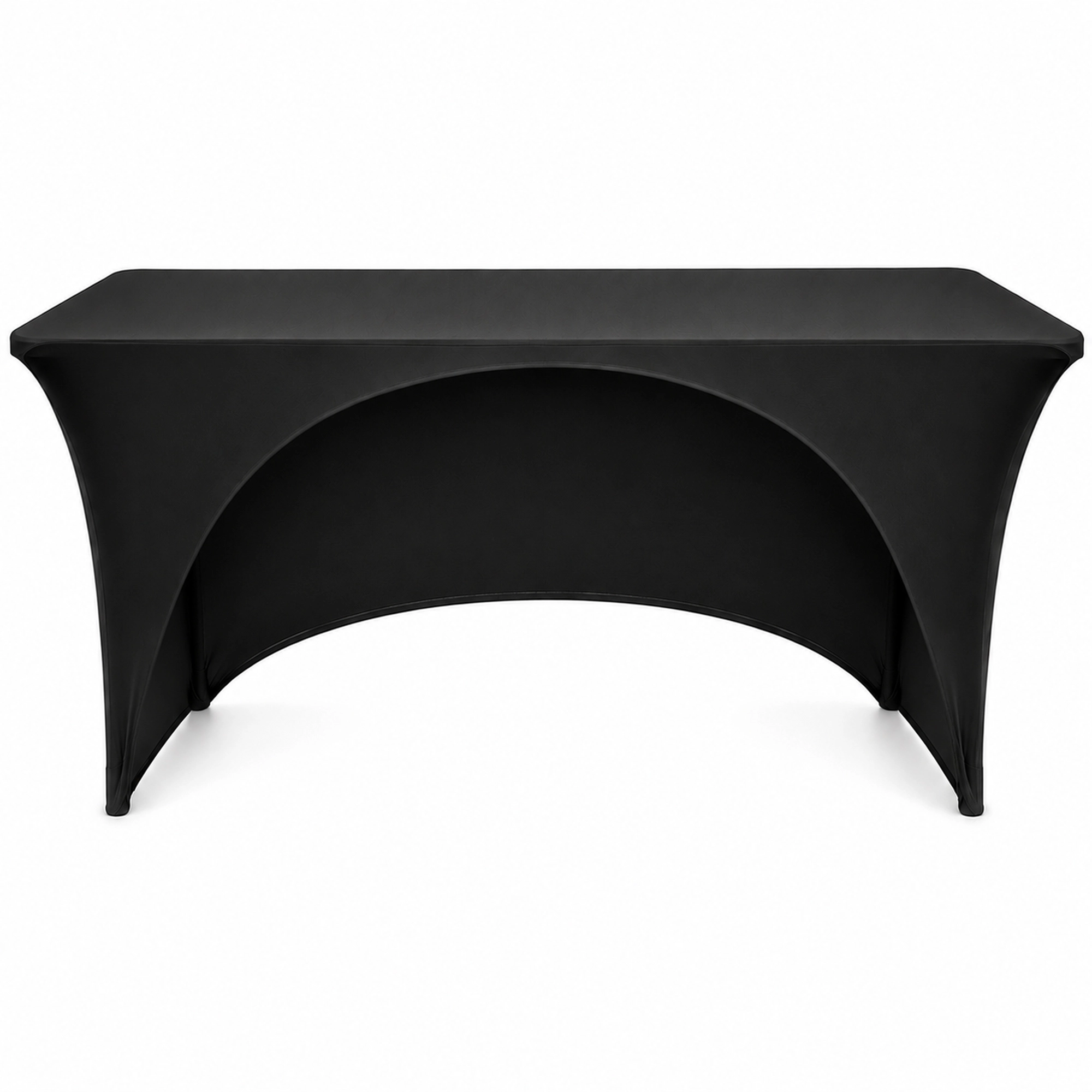 TexDeko Stretch Bankettischhusse 180 × 80 × 74 cm – Tischhusse mit offener Rückseite, Beinfreiheit & Stauraumzugang – für Banketttisch, Messe, Event & Catering Schwarz