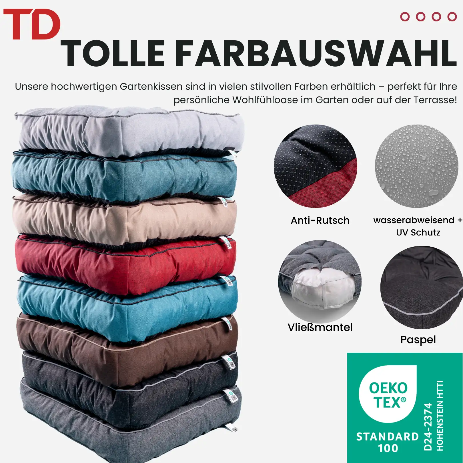 TexDeko® Ecolen Loungekissen – Premium Gartenkissen mit Rückenpolster wasserabweisend für Rattanmöbel in verschiedenen Größen und Farben TexDeko® Ecolen Loungekissen – Premium Gartenkissen mit Rückenpolster wasserabweisend für Rattanmöbel in verschiedenen Größen und Farben