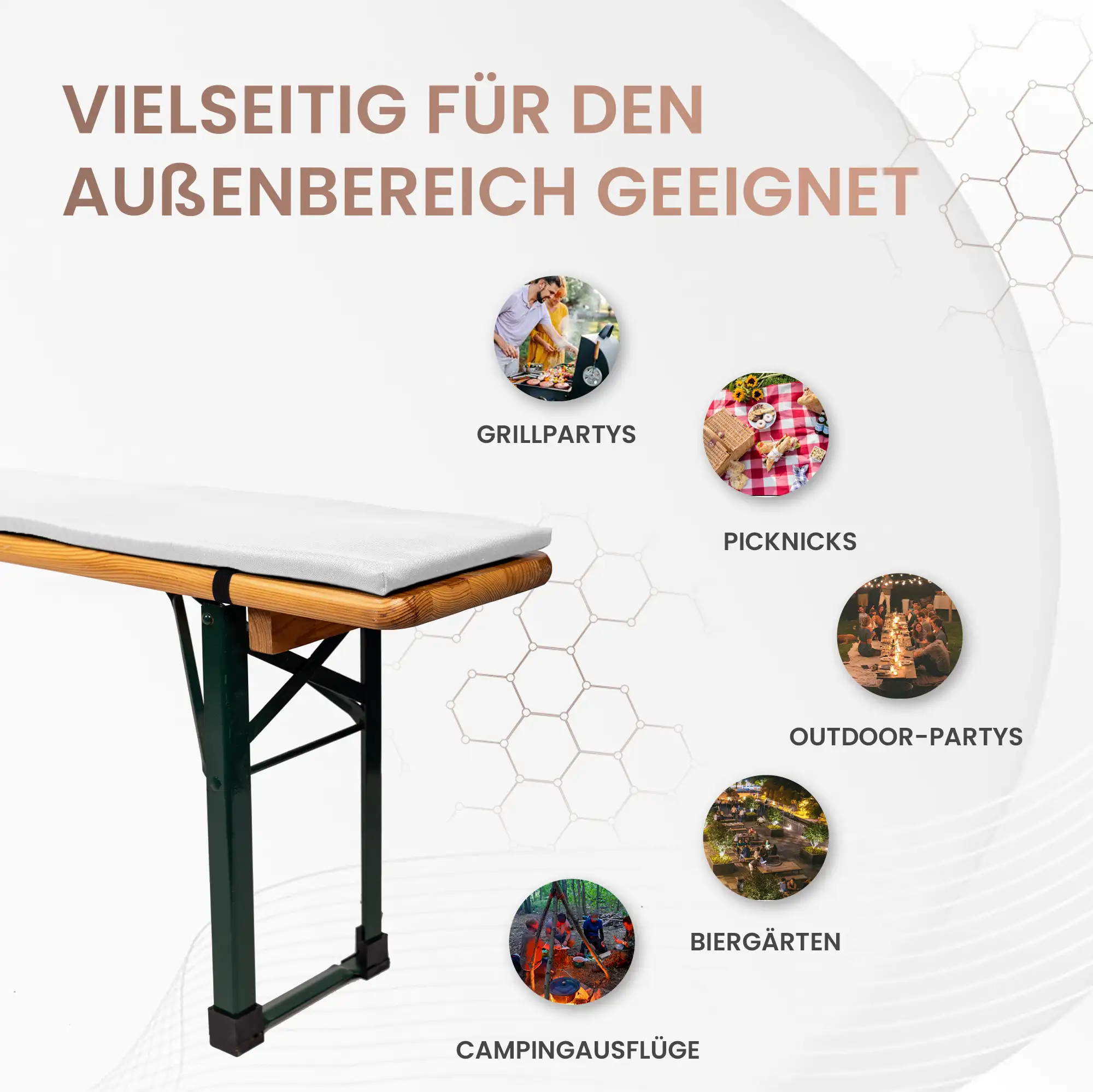 Bierbankauflage 220x25x2cm Premium für Bierzeltgarnitur mit Reißverschluss zum selberaufziehen
