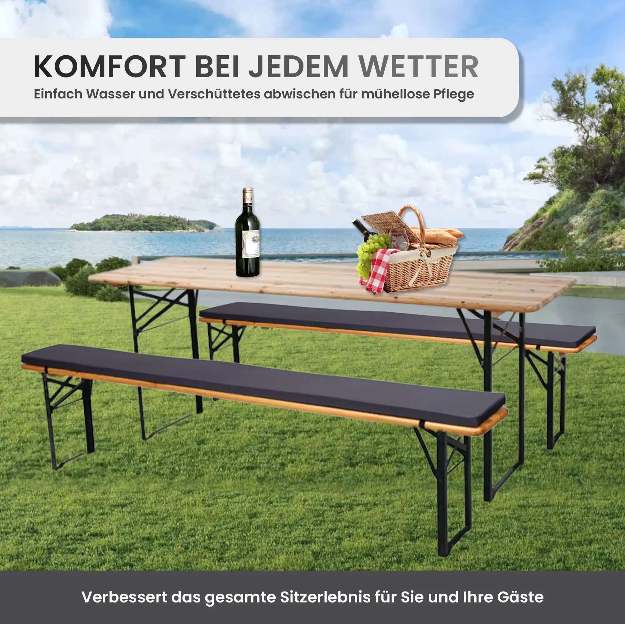 Bierbankauflage 220x25x2cm Premium für Bierzeltgarnitur mit Reißverschluss zum selberaufziehen Bierbankauflage 220x25x2cm Premium für Bierzeltgarnitur mit Reißverschluss zum selberaufziehen