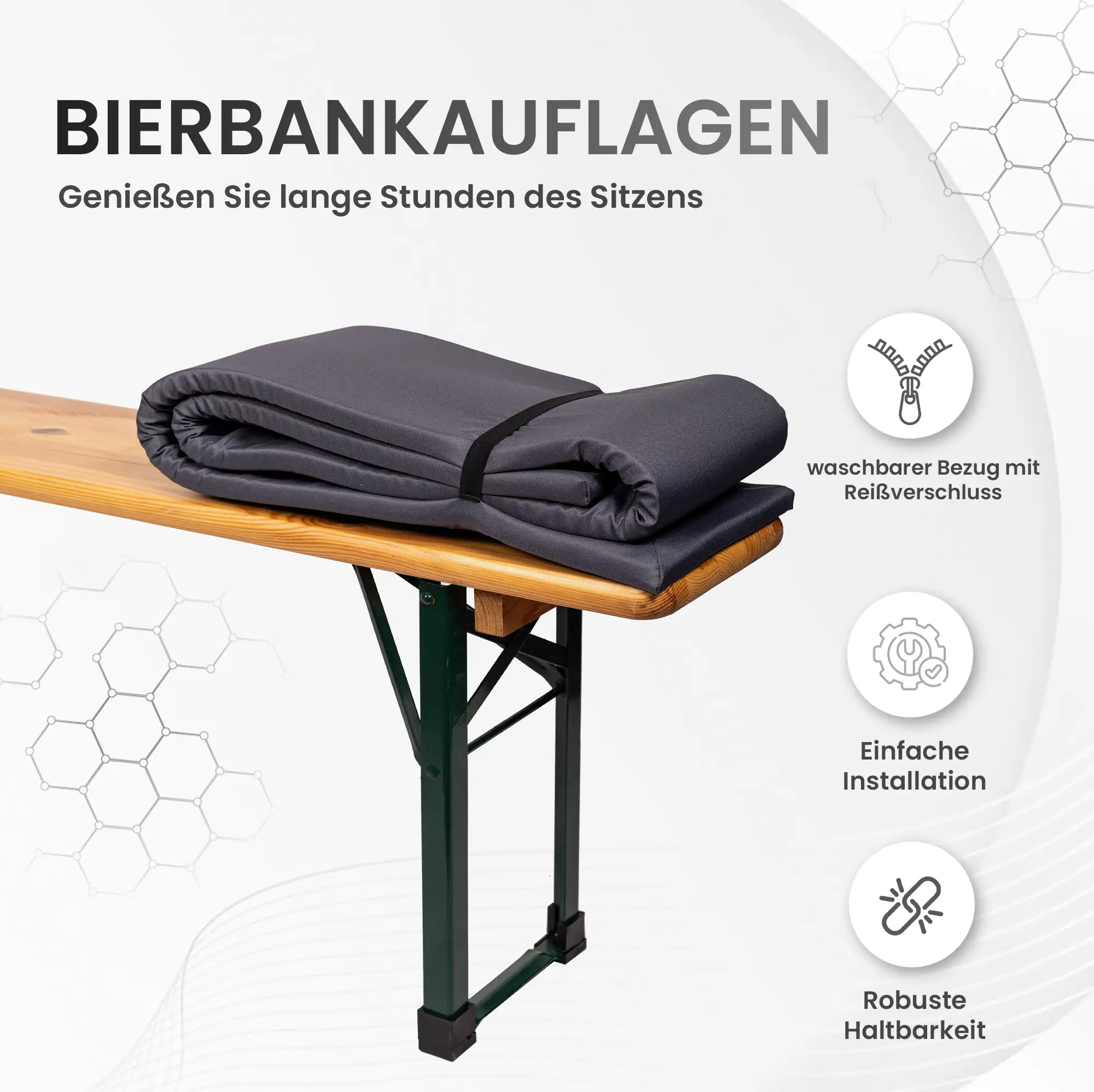 Bierbankauflage 220x25x2cm Premium für Bierzeltgarnitur mit Reißverschluss zum selberaufziehen Bierbankauflage 220x25x2cm Premium für Bierzeltgarnitur mit Reißverschluss zum selberaufziehen