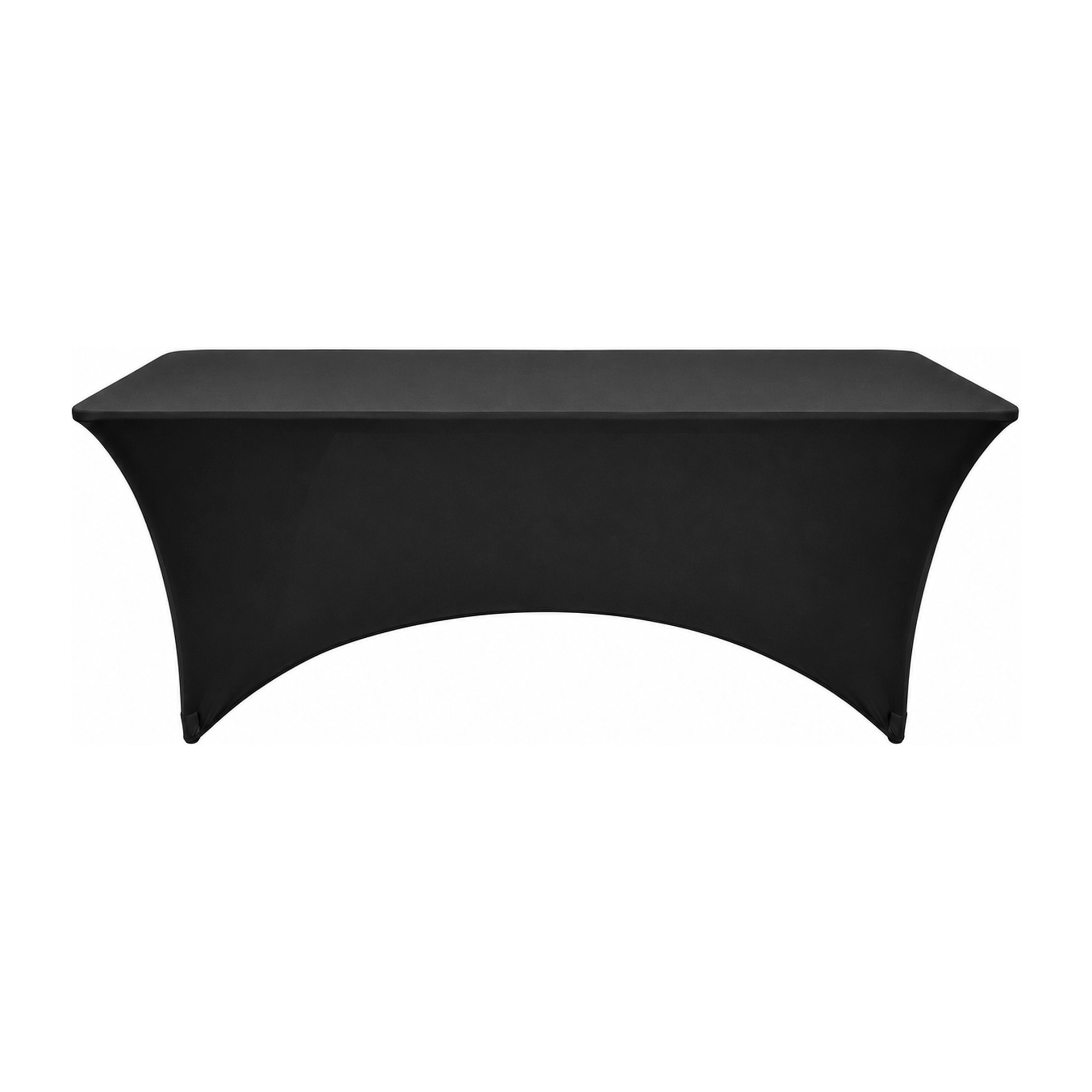 TexDeko Stretch Bankettischhusse 180 × 80 × 74 cm – Tischhusse mit offener Rückseite, Beinfreiheit & Stauraumzugang – für Banketttisch, Messe, Event & Catering Schwarz