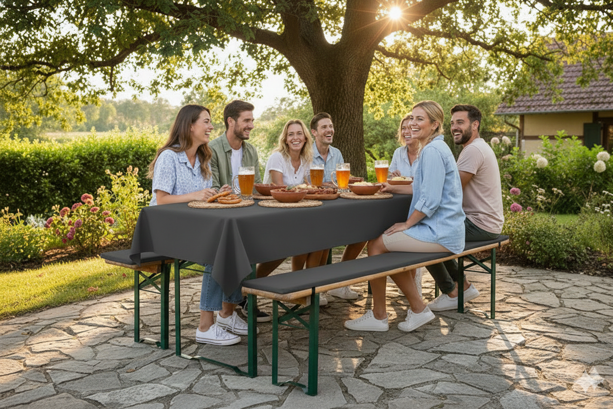 Bierbankauflagen mit Tischdecke 2,2cm hoch 3TLG Set