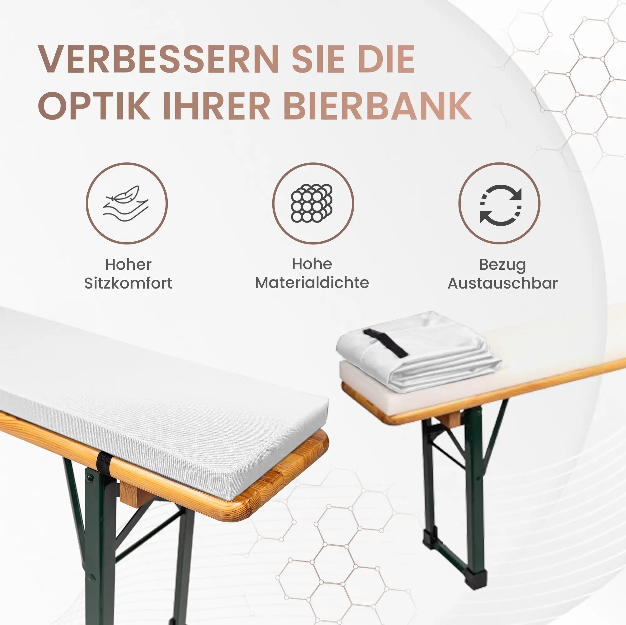 Bierbankauflage 220x25x2cm Premium für Bierzeltgarnitur mit Reißverschluss zum selberaufziehen
