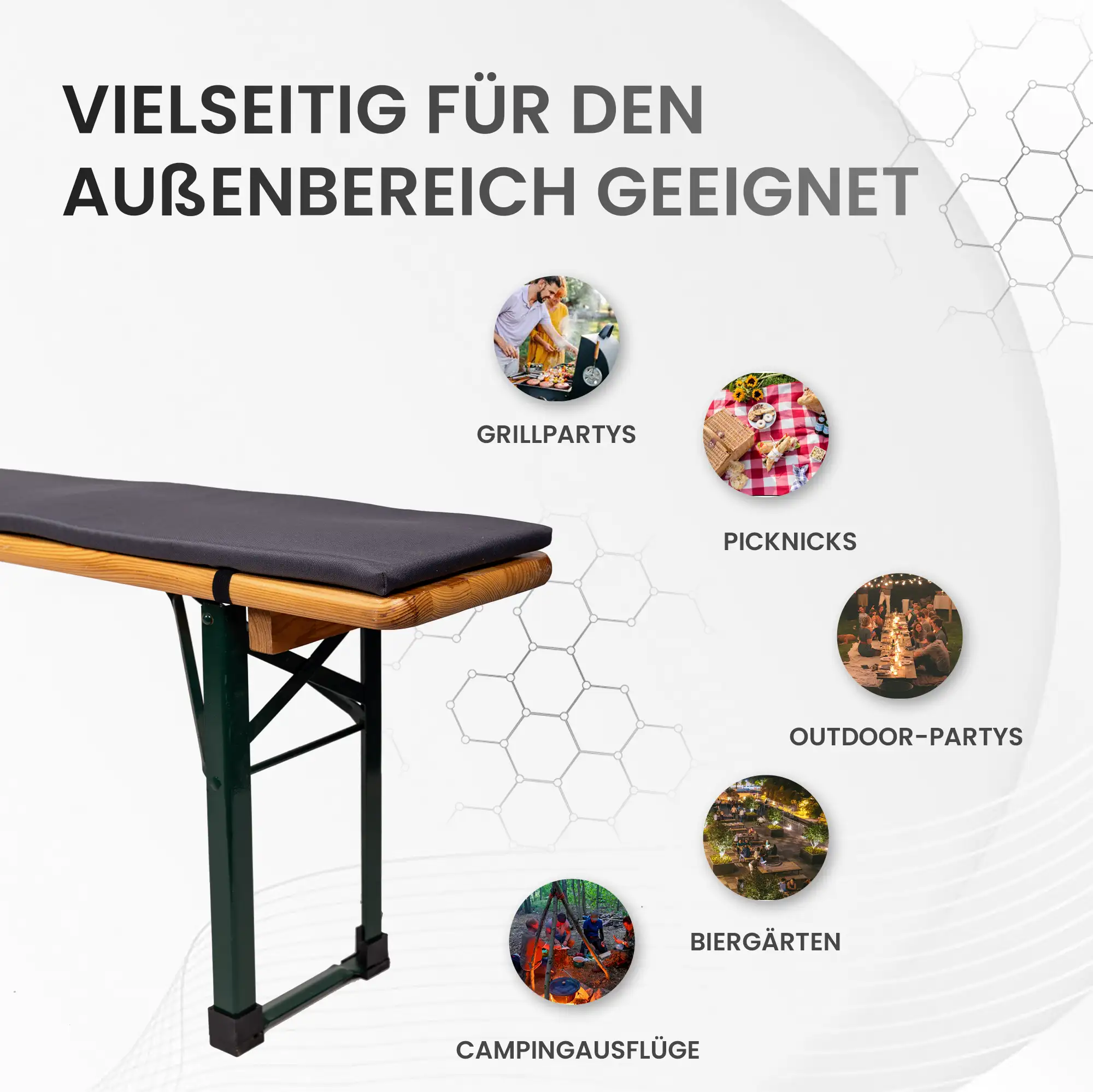 Bierbankauflage 220x25x2cm Premium für Bierzeltgarnitur mit Reißverschluss zum selberaufziehen Bierbankauflage 220x25x2cm Premium für Bierzeltgarnitur mit Reißverschluss zum selberaufziehen