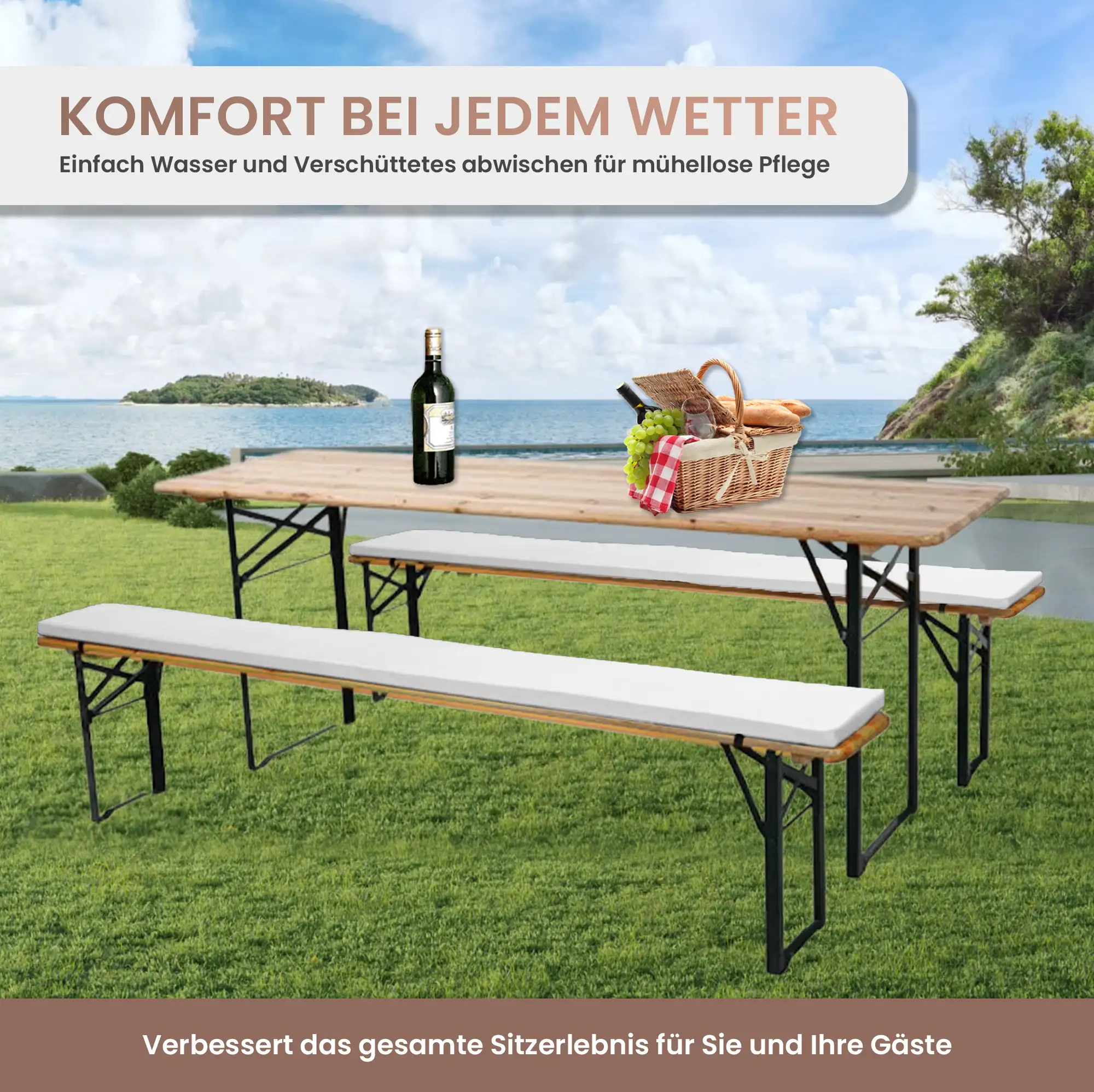 Bierbankauflage 220x25x2cm Premium für Bierzeltgarnitur mit Reißverschluss zum selberaufziehen