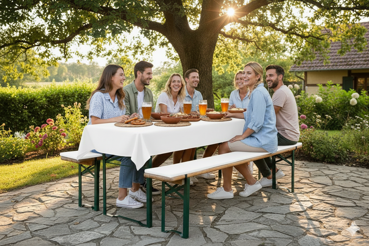 Bierbankauflagen mit Tischdecke 2,2cm hoch 3TLG Set