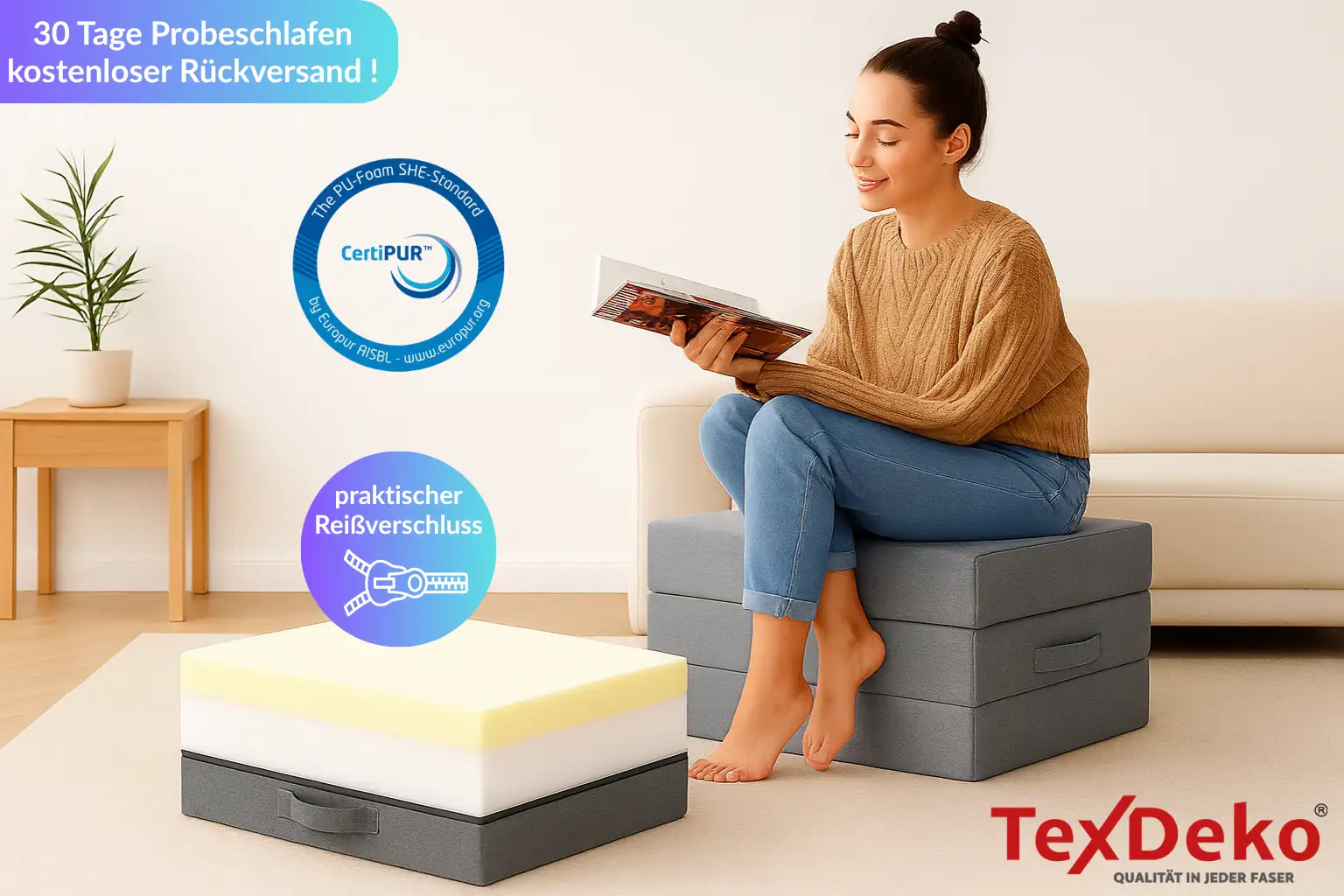 Klappmatratze Premium Faltmatratze mit Anti-Rutschboden 15cm Polsterhöhe Klappmatratze Premium Faltmatratze mit Anti-Rutschboden 15cm Polsterhöhe